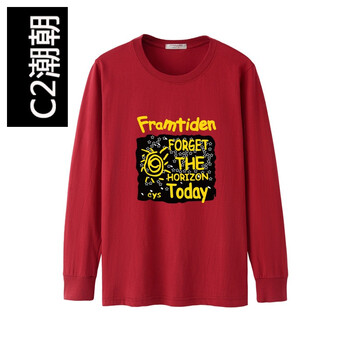 潮朝（C2） 長(cháng)袖 男士T恤 酒紅色 4XL，5XL，L，M