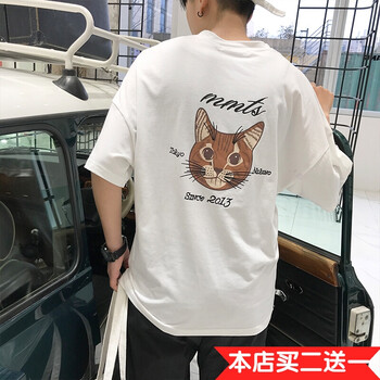 C2潮朝 五分袖 男士T恤 五分袖機(jī)器貓白色 