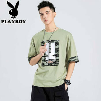 花花公子（PLAYBOY） 五分袖 男士T恤 淺綠 