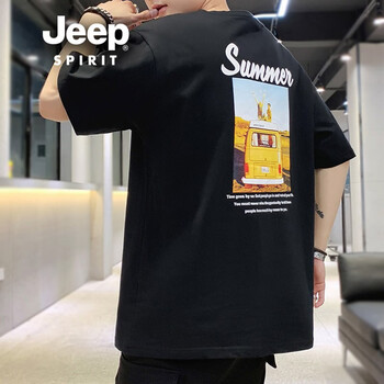 Jeep（吉普） 五分袖 男士T恤 黑色XQ1911066 
