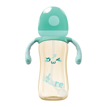 乐儿宝(bobo)奶瓶 PPSU防摔奶瓶 宽口径带手柄吸管变流量奶嘴330mL-蓝色