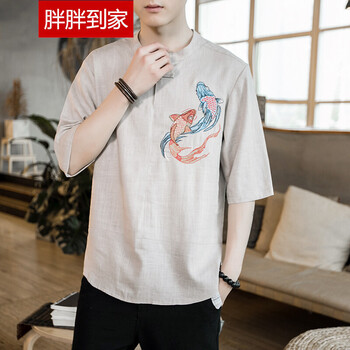 胖胖到家 五分袖 男士T恤 灰色 