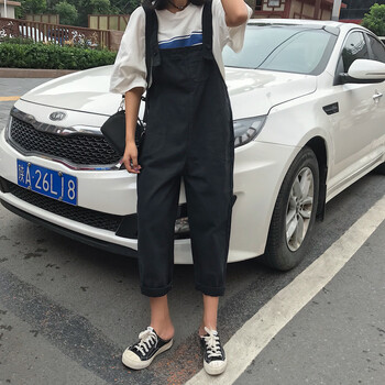 樂帛昭 中腰 背帶褲 女 九分褲 牛仔褲