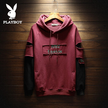 花花公子（PLAYBOY ESTABLISHED 1953） 長袖 男士T恤 W17199酒紅色 