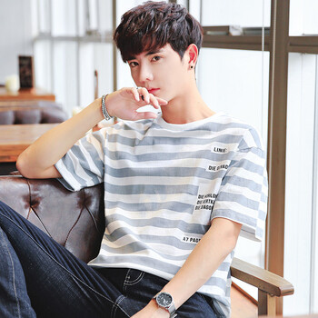 臻本色（JENBENSER） 短袖 男士T恤 淺藍條紋 