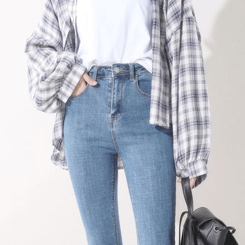 修身彈力牛仔長(cháng)褲，打造復古女神