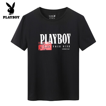 花花公子（PLAYBOY PHYSICAL） 短袖 男士T恤 黑色（472） 