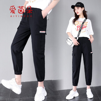 愛(ài)茵朵（AIYINDUO） 中腰 工裝褲 女 九分褲 休閑褲