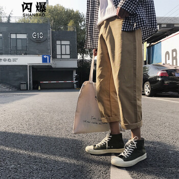 閃爆（SHANBAO） 低腰 工裝褲 女 九分褲 休閑褲