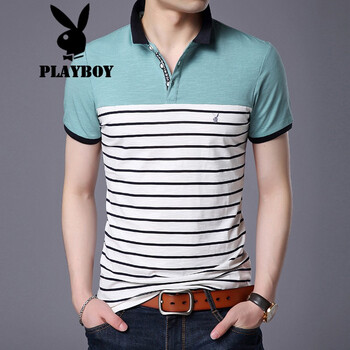 花花公子（PLAYBOY） 短袖 男士T恤 青色 