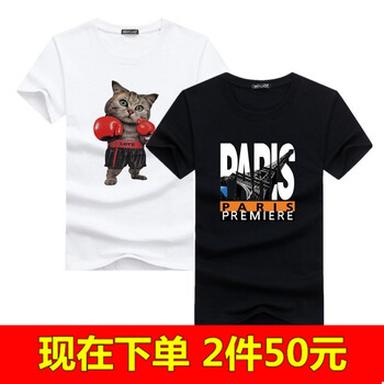 賓宇兄弟（BINYUXD） 短袖 男士T恤  拳擊貓白+斜塔黑 