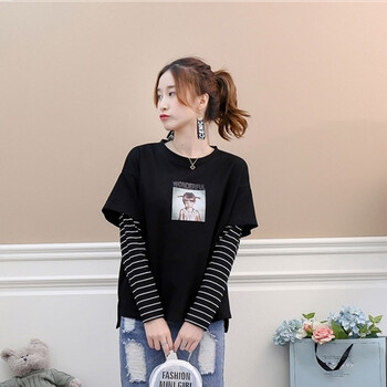 茜爾柏妮 拼接，印花 短袖 T恤 女 圓領(lǐng)