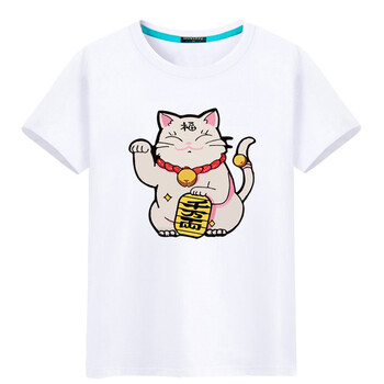 倪芯哲（N.XINZHE） 短袖 男士T恤 白T招財貓 S，XL，4XL，XS，L，M