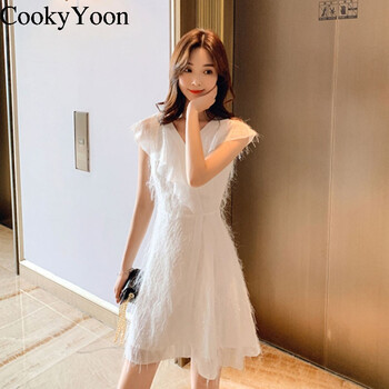 CookyYoon 純色 拼接，蕾絲 連衣裙