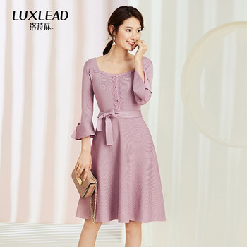 洛詩琳（LUXLEAD） 純色 綁帶，蝴蝶結(jié)，蕾絲 連衣裙