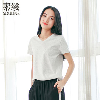 素縷（Souline） 口袋 短袖 T恤 女 V領