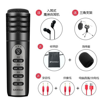 山水（SANSUI） V58 手持 麥克風(fēng) 星空黑藍(lán)牙-K歌版【標(biāo)準(zhǔn)贈(zèng)品+三角支架】