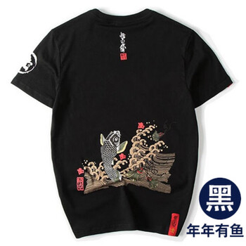 諾琎 短袖 男士T恤 黑色-年年有魚 