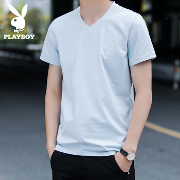 花花公子（PLAYBOY） 短袖 男士T恤 淺藍(lán) 