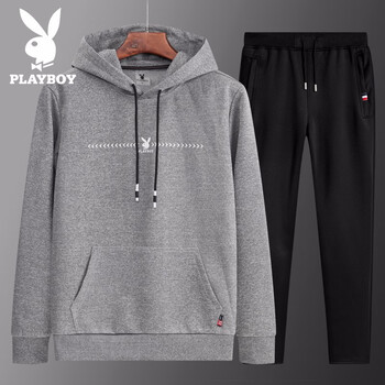 花花公子（PLAYBOY） 長(zhǎng)袖 男士T恤 1861黑灰(衣褲套裝) 