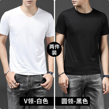 賓色（BINSE） 短袖 男士T恤 V領(lǐng)白 圓領(lǐng)黑(雙件) 