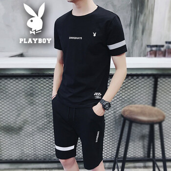 花花公子（PLAYBOY） 短袖 男士T恤 黑色短CY928 