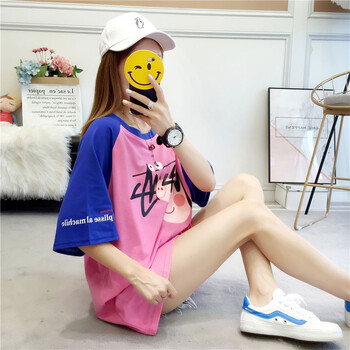 洛煙韻雨 拼色 短袖 T恤 女 圓領(lǐng)