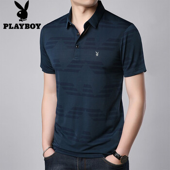 花花公子（PLAYBOY） 短袖 男士T恤 0011藍(lán)色 
