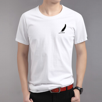 K L B ZHE 短袖 男士T恤 小羽毛白色 S，XL，4XL，5XL，L，M，XXL，XXXL