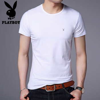 花花公子（PLAYBOY ESTABLISHED 1953） 短袖 男士T恤 1512圓領(lǐng)白色 