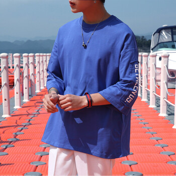 胤笙記 五分袖 男士T恤 藍(lán)色 