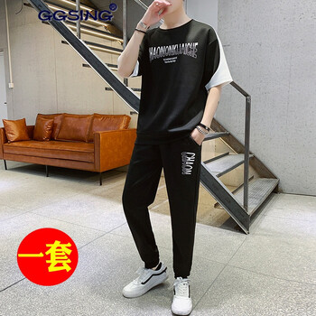 GGSING 七分袖 男士T恤 TZ64黑色一套 