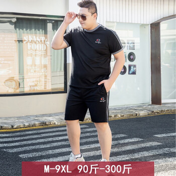 躍志（YUEZHI） 短袖 男士T恤 黑色灰條短褲 