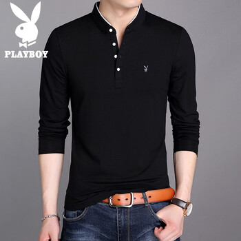 playboy 長袖 男士T恤 黑色-長袖 XL