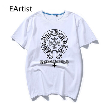 Egocentric Artist 短袖 男士T恤 克羅心前胸黑色大印花帶十字架-白色 