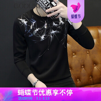 古萊登（GODLIKE） 長(zhǎng)袖 男士T恤 飛燕黑色 