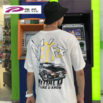 蓓嫣 五分袖 男士T恤 T605汽車短T 白色 