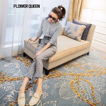 FLOWER QUEEN 高腰 直筒褲 女 長(cháng)褲 休閑褲