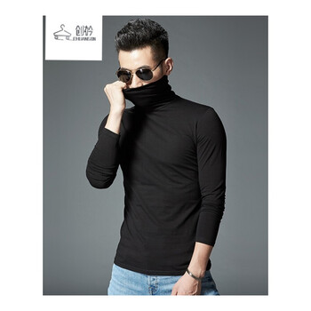 創(chuàng)衿（CHUANGJIN） 長(zhǎng)袖 男士T恤 高領(lǐng)薄款002黑色 
