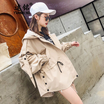 遠銘（Yuanming） 連帽 長袖 女 短外套 口袋，拉鏈，紐扣，綁帶，多口袋