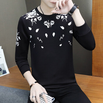 KANG KE 長(cháng)袖 男士T恤 玫瑰黑色 