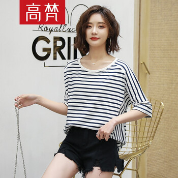 高梵 條紋，釘珠 短袖 T恤 女 圓領(lǐng)