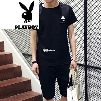 花花公子（PLAYBOY） 短袖 男士T恤 TZ05黑色 