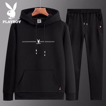 花花公子（PLAYBOY） 長(zhǎng)袖 男士T恤 1861黑色(衣褲套裝) 