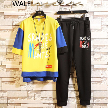 WALF 五分袖 男士T恤 黃色 