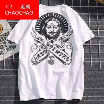 C2潮朝（C2CHAOCHAO） 印花 短袖 T恤 女 圓領(lǐng)