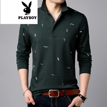 花花公子（PLAYBOY） 長(zhǎng)袖 男士T恤 HYD-1851綠色 