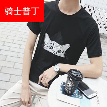 騎士普?。≒utin·Rider） 短袖 男士T恤 三角貓黑色 