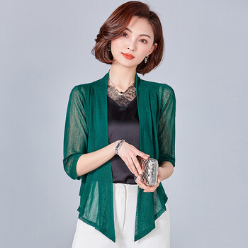 紐威（NIUWEI）  七分袖 女 短外套 綁帶，褶皺，蝴蝶結(jié)，紗網(wǎng)