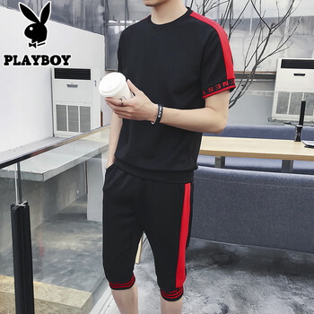 花花公子（PLAYBOY） 短袖 男士T恤 黑紅 